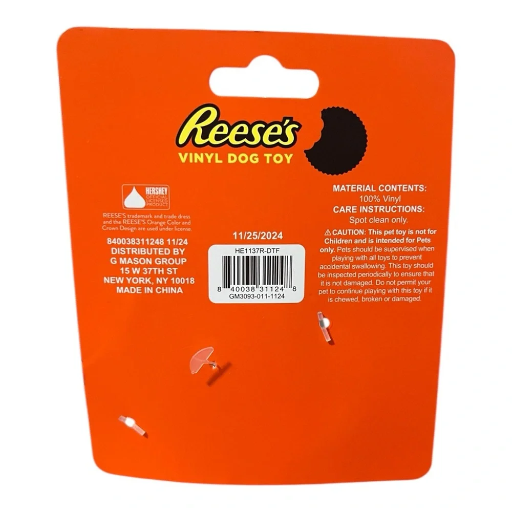 Hersheys Reese’s Cup Vinyl Dog Toy with Squeaker Inside